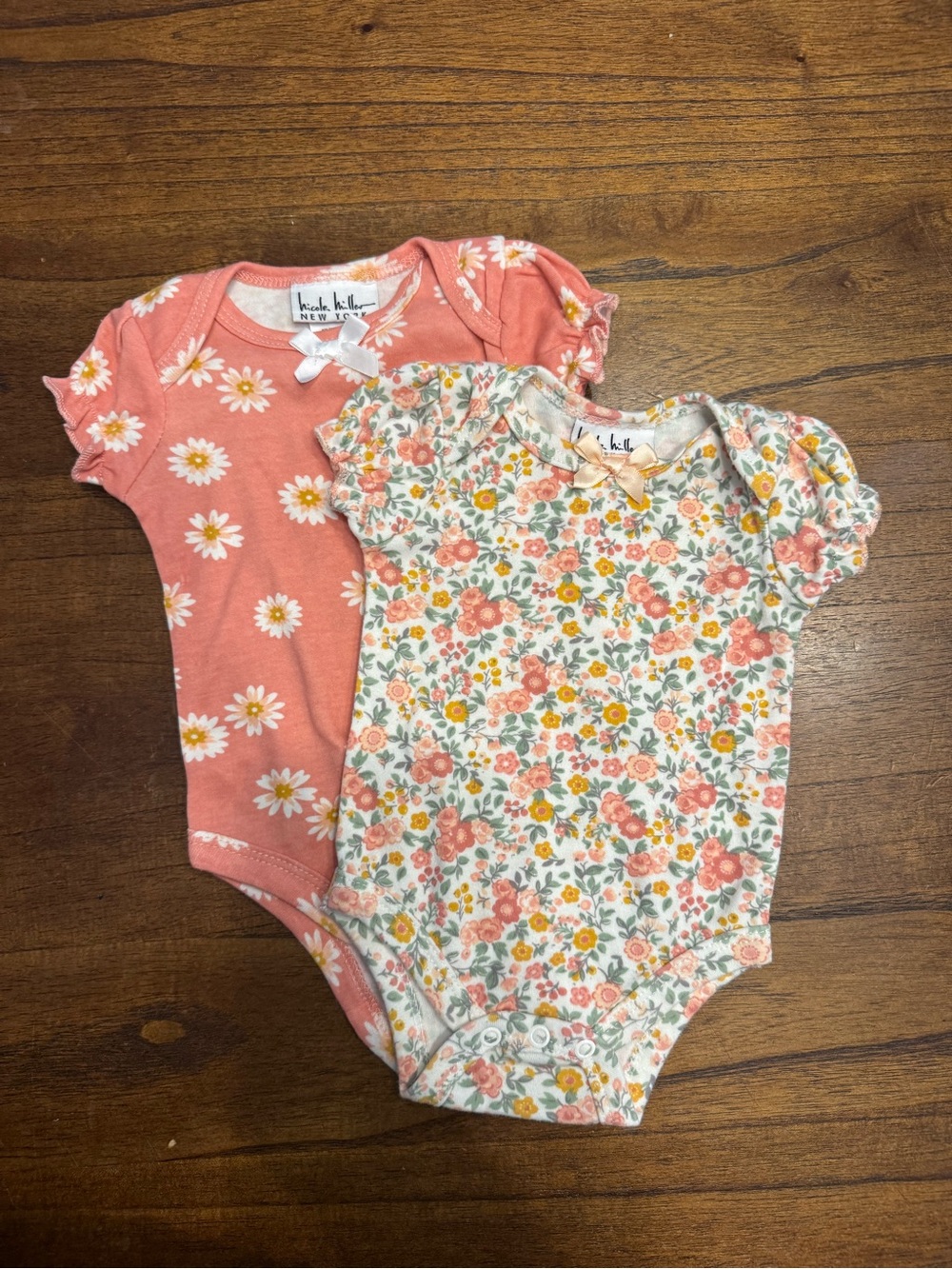 Nicole Miller Pink Floral & Coral Daisy Two-Pack Baby One-Pieces